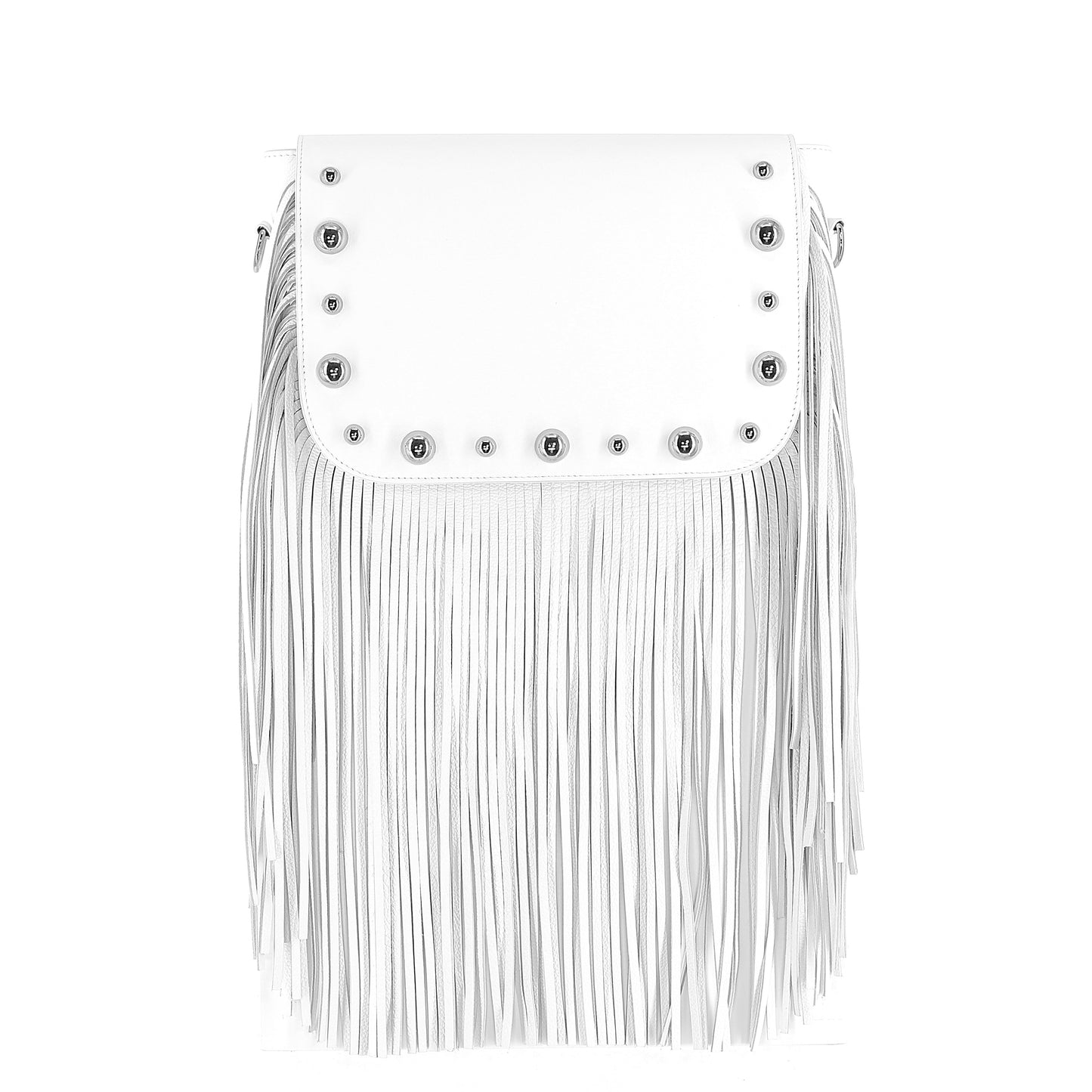 GABRIELLE Handtasche mit Fransen aus echtem Leder in weiß  medium