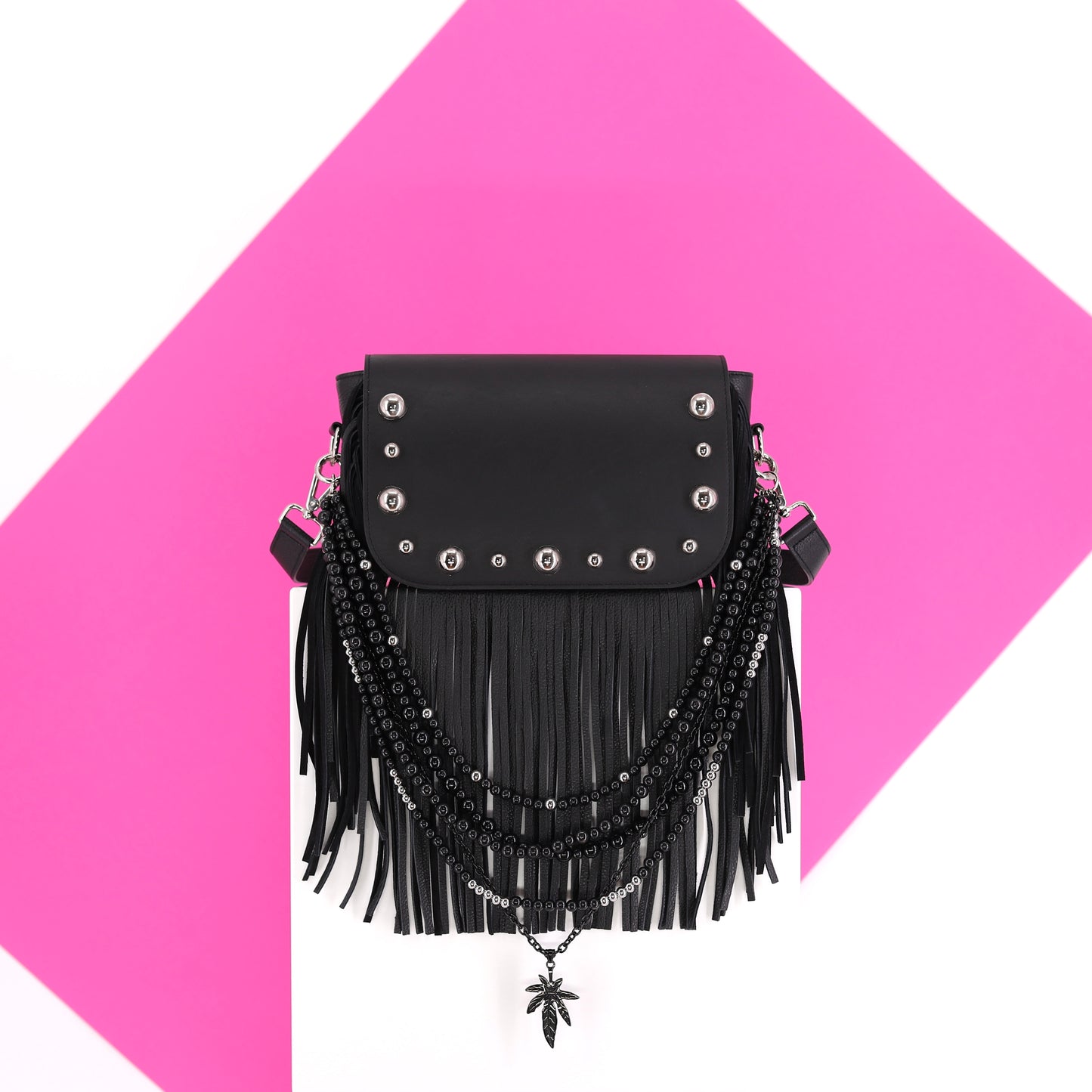 GABRIELLE Handtasche mit Fransen aus Leder in schwarz small