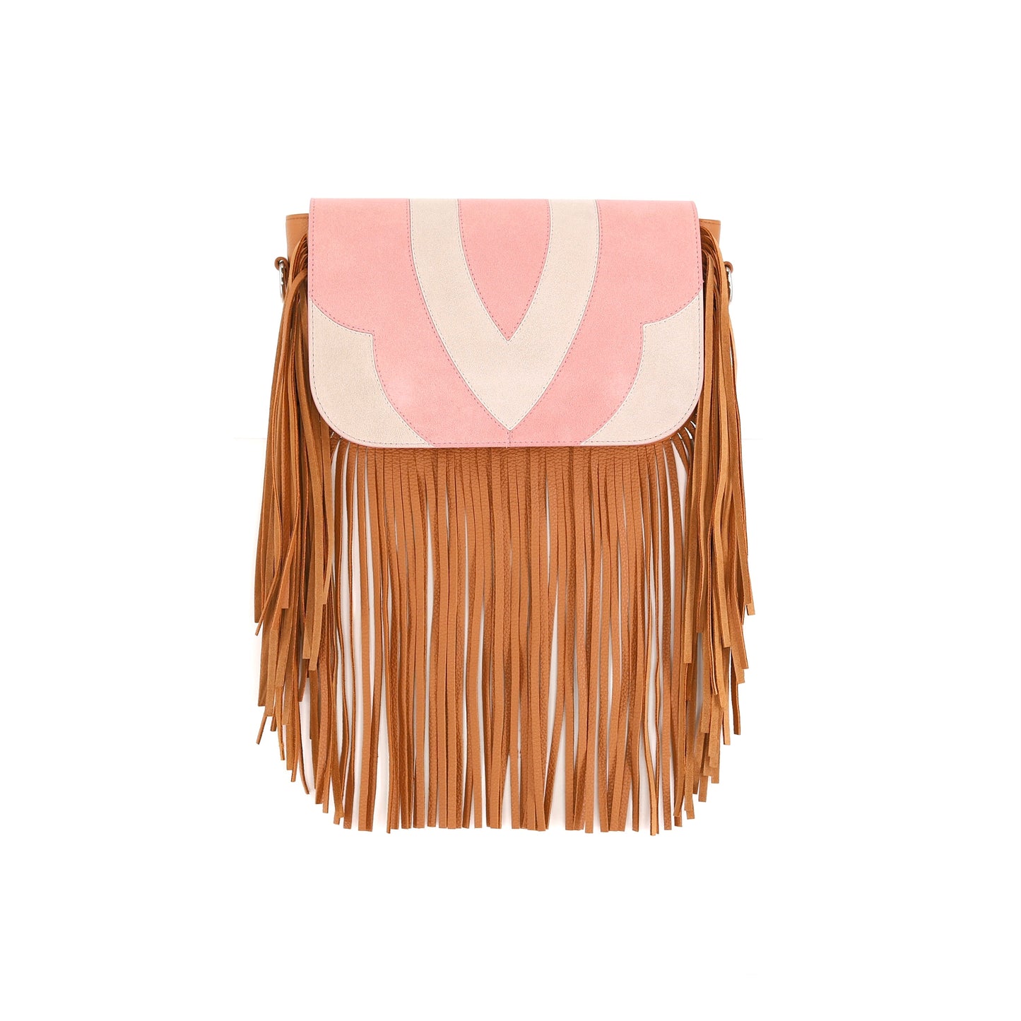 FREE SPIRIT patchwork flap suede leather off-white pink small