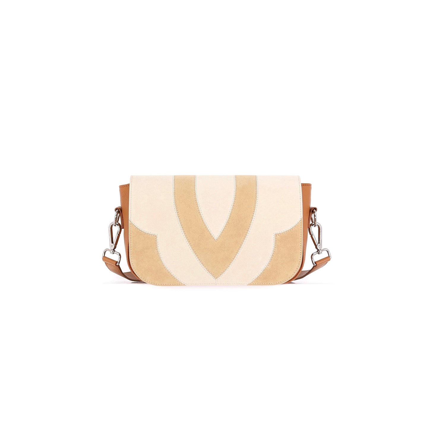 FREE SPIRIT flap patchwork suede leather off-white caramel small