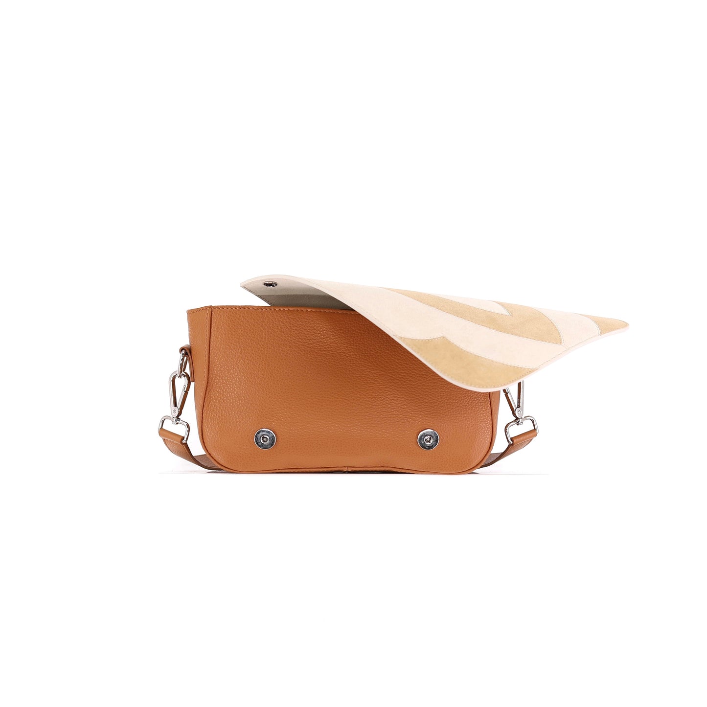 FREE SPIRIT flap patchwork suede leather off-white caramel small