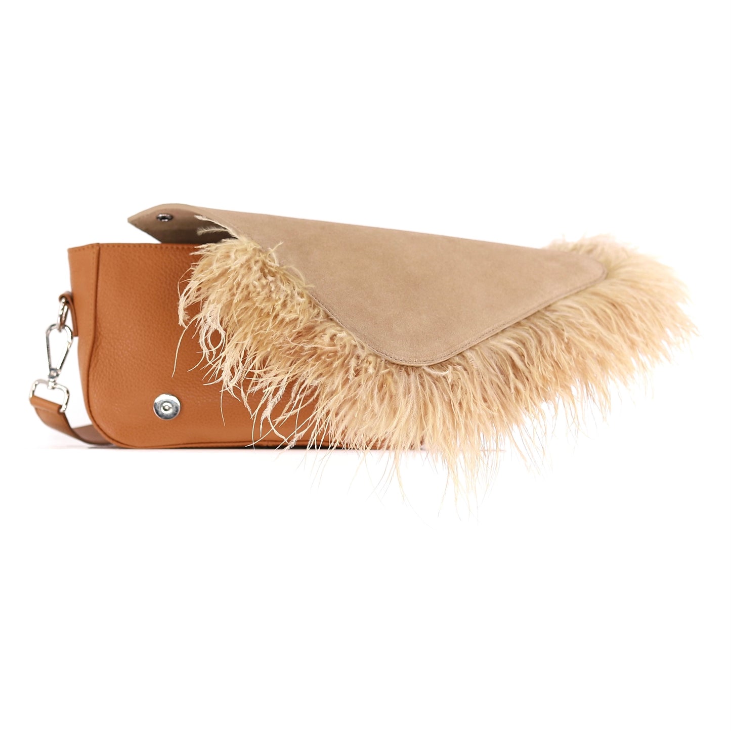 BIRDY feather flap suede leather beige small