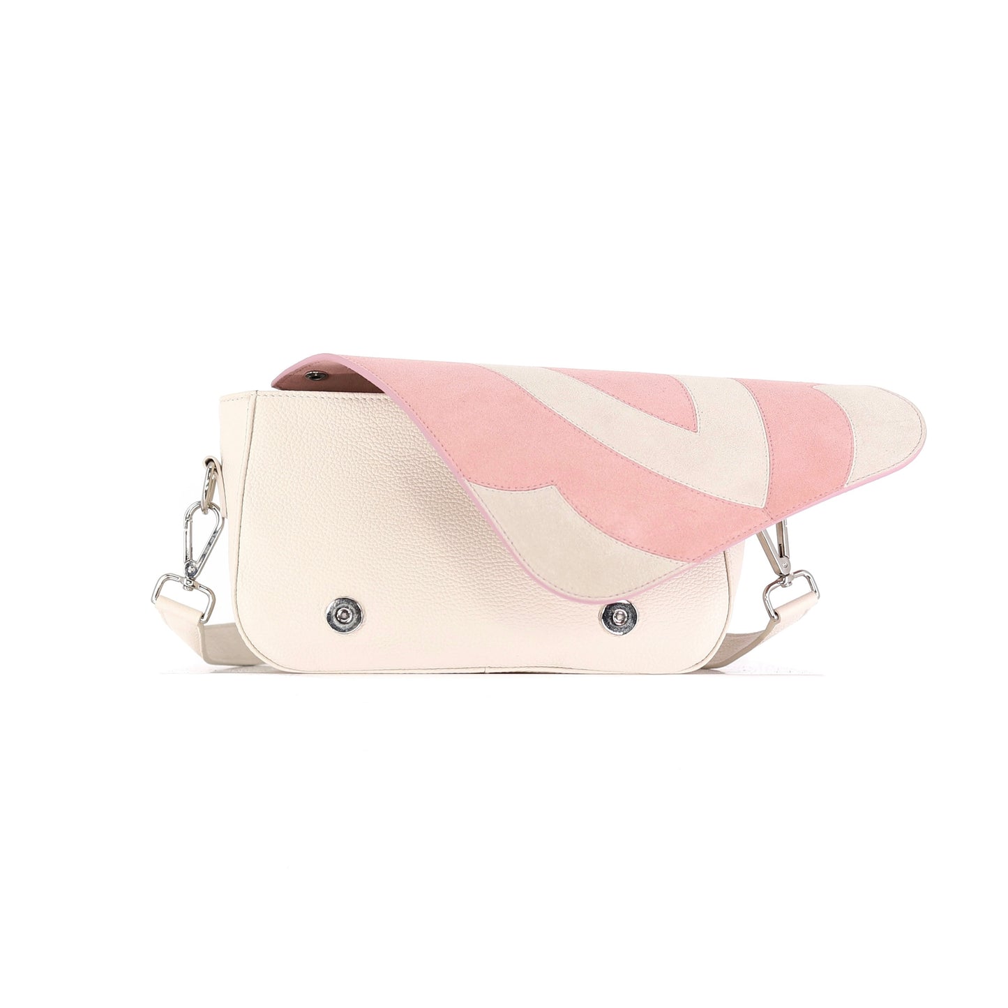 FREE SPIRIT patchwork flap suede leather off-white pink small